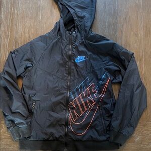 Nike Black Windbreaker with Blue and Orange Logo Large